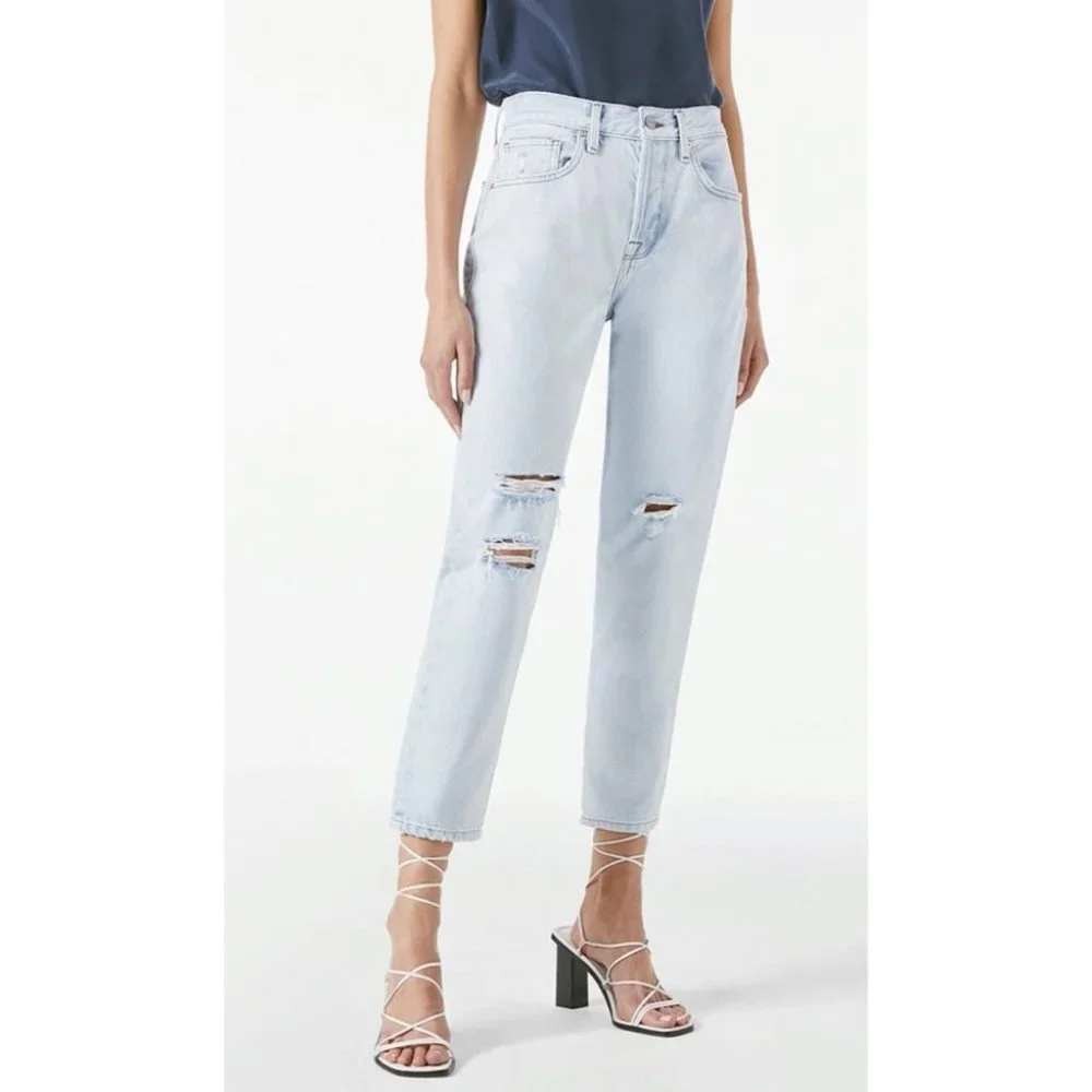 Frame Le Original Howard Rips Distressed High Rise Straight Jeans Light Wash 29